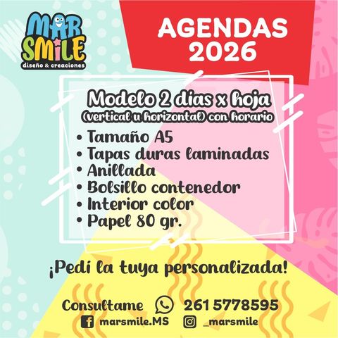 Agenda 2026 - 2 días x hoja - vertical u horizontal / con o sin horarios