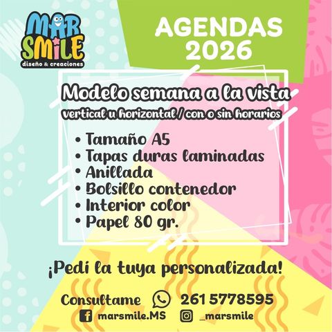 Agenda 2026 - Semana a la vista vertical u horizontal - con o sin horarios