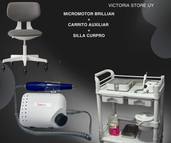 KIT SILLA + CARRITO AUXILIAR 2 ESTANTES + MICROMOTOR PROFESIONAL B210