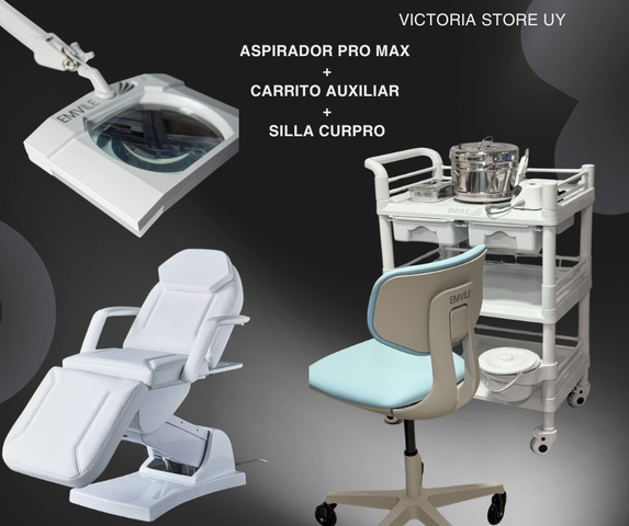 KIT CAMA DE BELLEZA, LUPA, SILLA + CARRITO AUXILIAR 