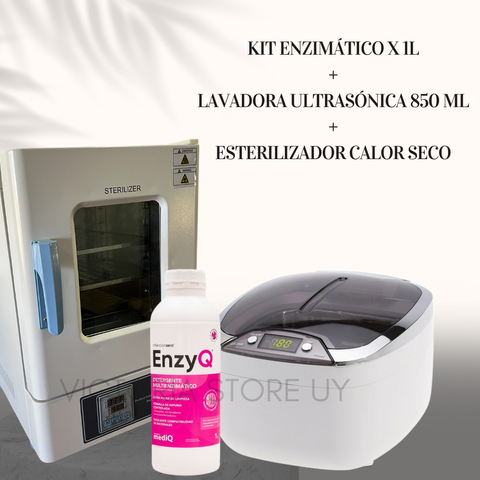 KIT ESTERILIZADOR CALOR SECO + LAVADORA ULTRASÓNICA 850 ML + 1L DETERGENTE ENZIMÁTICO