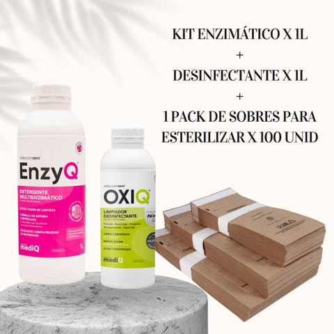 KIT ENZIMATICO + DESINFECTANTE + PACK X100 SOBRES PARA ESTERILIZAR