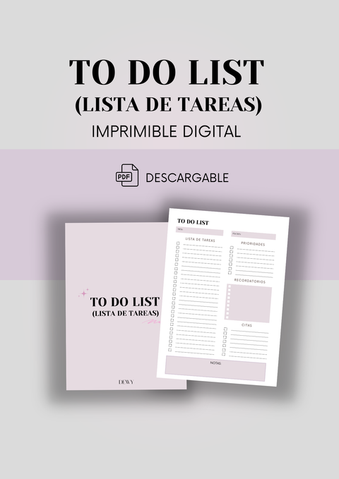 To Do List  (Lista De Tareas) PDF Descargable Imprimible