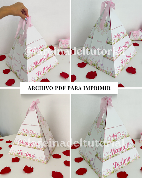 CAJA PIRAMIDE MAMÁ 27X27X7 CM 