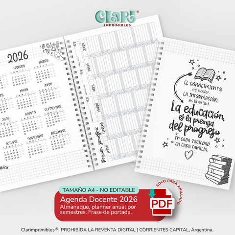 Interior Agenda Docente A4 2026 + Calificador + Asistencias 
