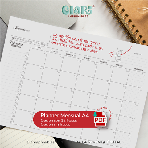 Planner Mensual Atemporal (con frases y sin frases)