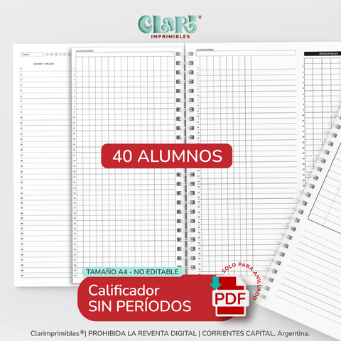Interior Registro de 40 alumnos A4 / 2026