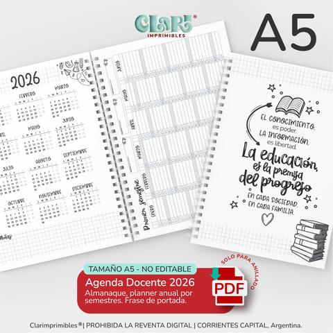 Interior agenda Docente A5 + Calificador +Asistencias 2026