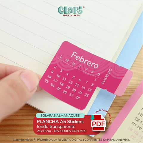 Kit 10 planchas stickers almanaque 2026