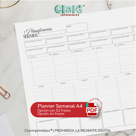 Planner Semanal OldMoney A4 (con frases y sin frases)