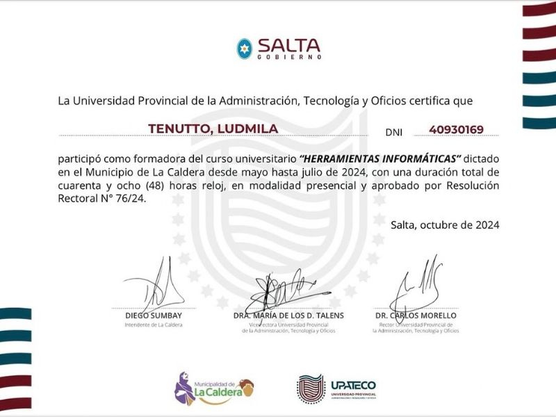 Certificado del Curso de Herramientas Digitales de UPATECO