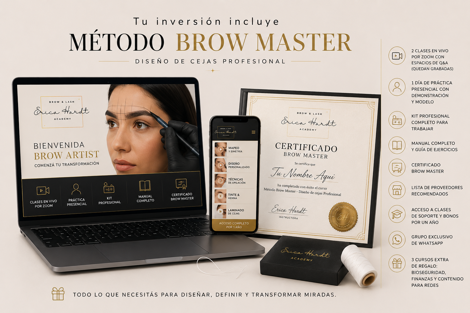 Todo lo que incluye el curso Brow Master
