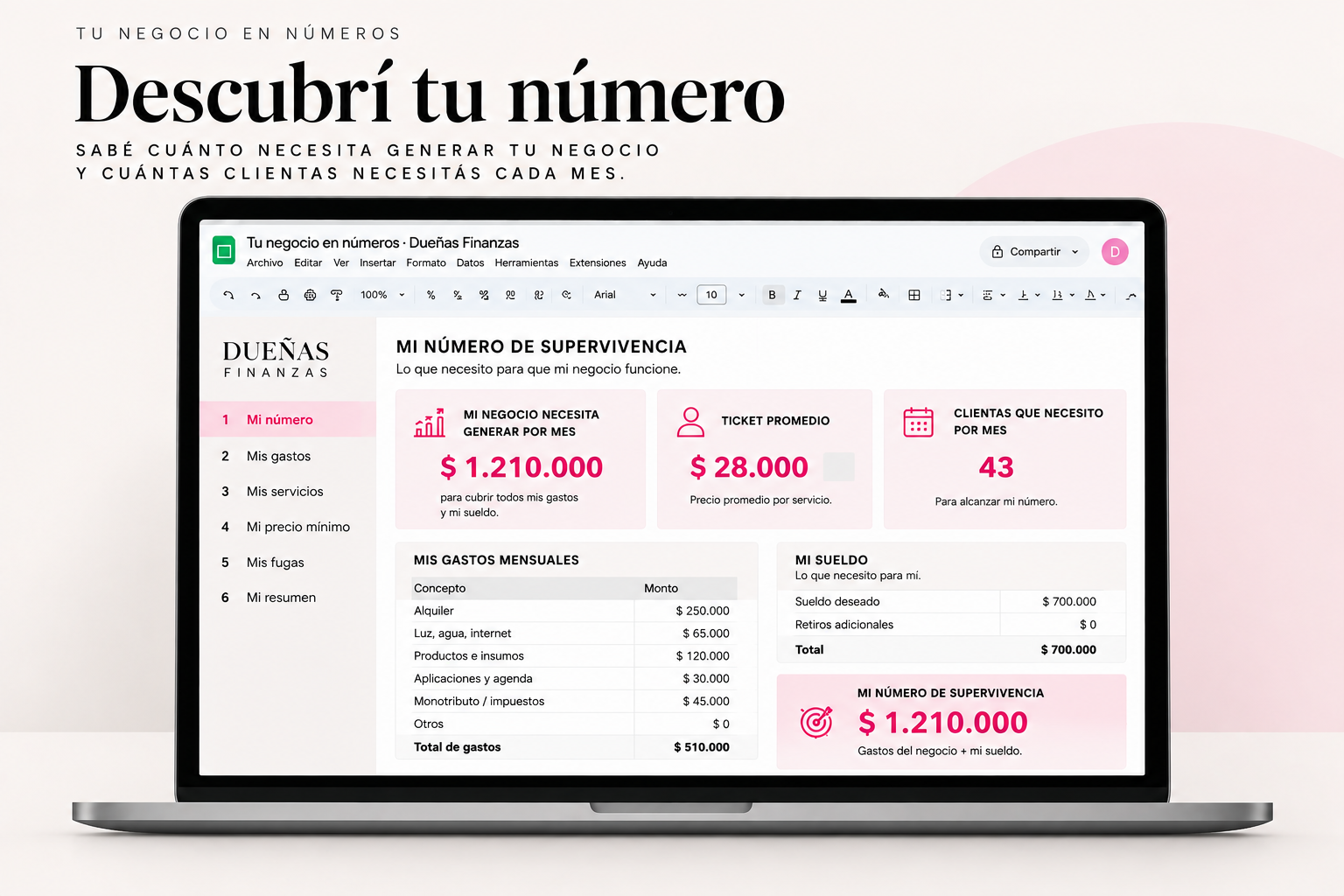Planilla Tu negocio en números: descubrí tu número
