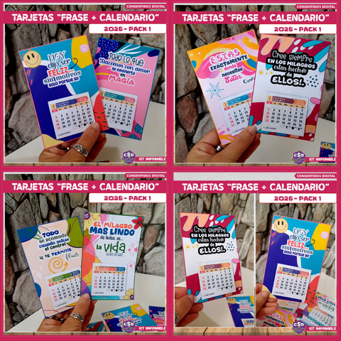 🌷✨ TARJETAS MOTIVACIONALES CON MINI CALENDARIO 2026 