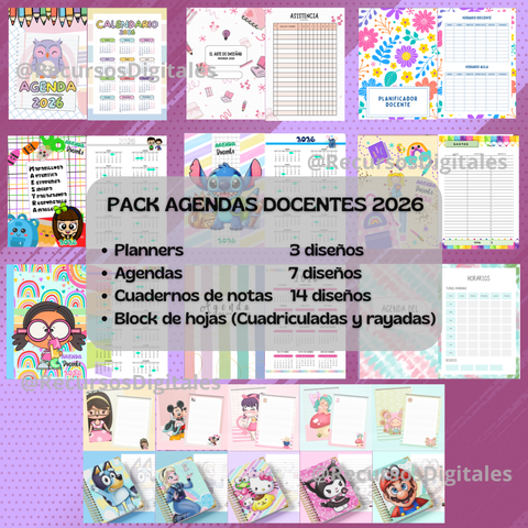 🖨️ PACK AGENDAS DOCENTES 2026