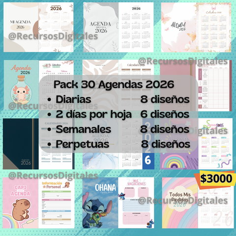 🖨️ PACK 30 AGENDAS IMPRIMIBLES 2026!!