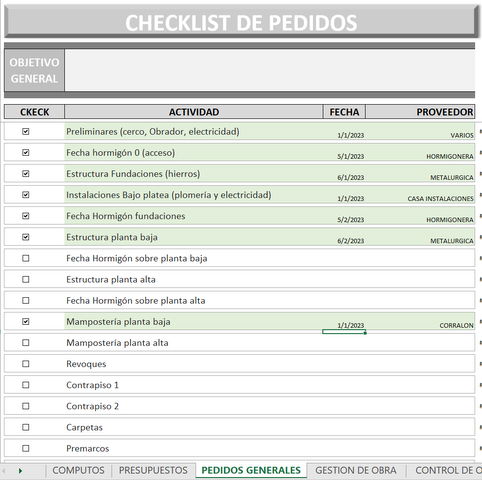 CHECK LIST DIRECCIÓN DE OBRA - COMPLETO FORMATO EXCEL