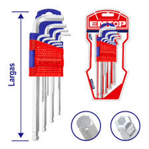 Juego de Llaves Allen EMTOP 1.5-10 mm Extra Largas 
