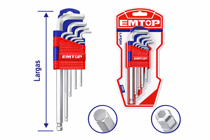 Juego de Llaves Allen EMTOP 1.5-10 mm Extra Largas 