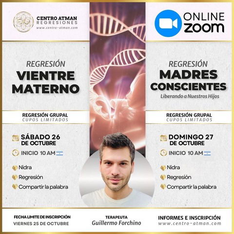 Dos sesiones: VIENTRE MATERNO + MADRES CONSCIENTES (sábado 26 y domingo 27 de octubre a las 10:00 horas Arg)