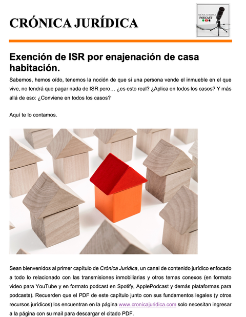 Exención de ISR por enajenación de Casa Habitación