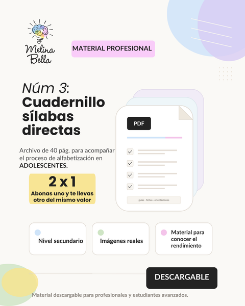 Cuadernillo de sílabas directas para adolescentes con imágenes reales