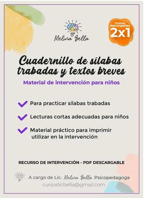 Cuadernillo Nº 10: Inicio del proceso lector. Sílabas trabadas, textos breves.