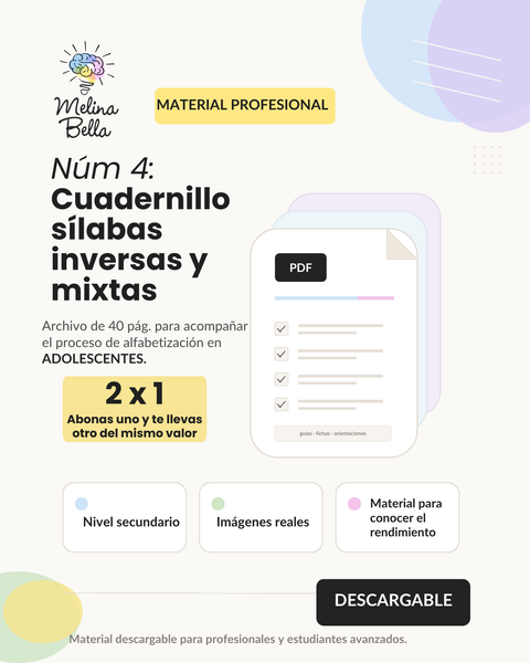 Cuadernillo de sílabas inversas y mixtas  para adolescentes con imágenes reales