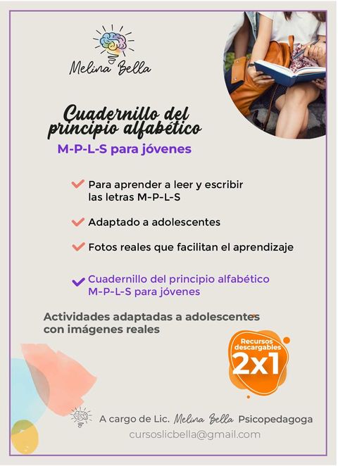 Cuadernillo del principio alfabético M-P-L-S para jóvenes con imágenes reales