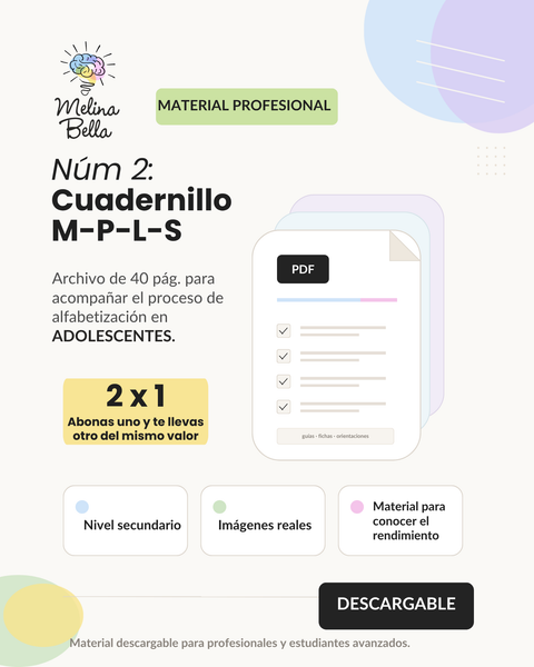 Cuadernillo del principio alfabético M-P-L-S para jóvenes con imágenes reales