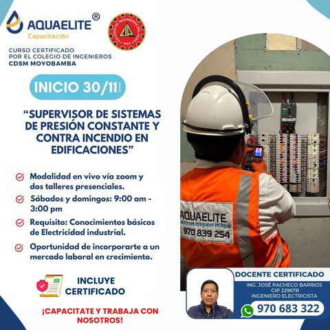 Supervisor de operatividad en sistemas de agua y contra incendio en Edificaciones