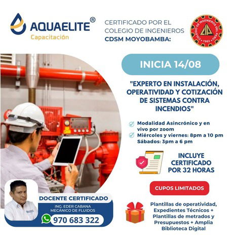 CURSO EXPERTO EN OPERATIVIDAD Y COTIZACION DE SISTEMAS DE AGUA CONTRA INCENDIO