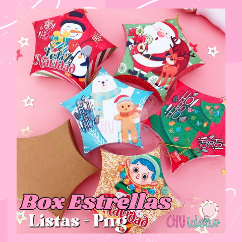 Pack box estrellas Navidad colgantes + Molde PNG