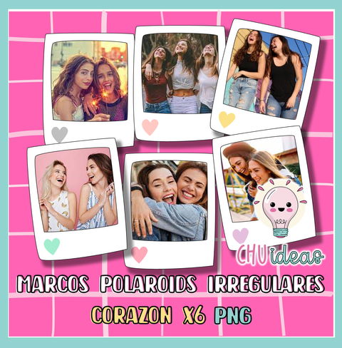 PACK MARCOS POLAROIDS IRREGULARES CORAZON X6