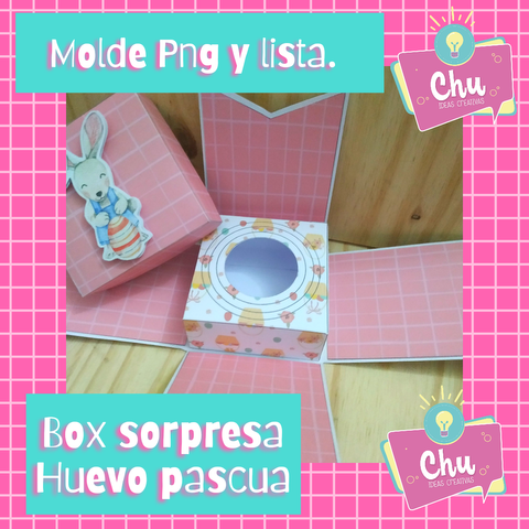 BOX SORPRESA HUEVOS DE PASCUAS, MOLDE PNG + LISTO PARA IMPRIMIR