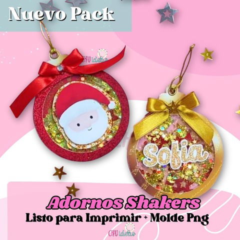 Adornitos navideños shakers listos + Moldes png + 2 clases de armado en videos.