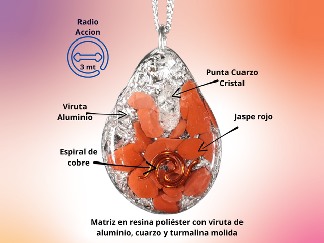 Dije Gota + Cadena con punta cristal, Pasta de Turmalina y Jaspe Rojo