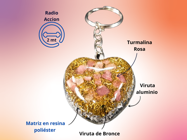 Llavero Corazon Turmalina Rosa
