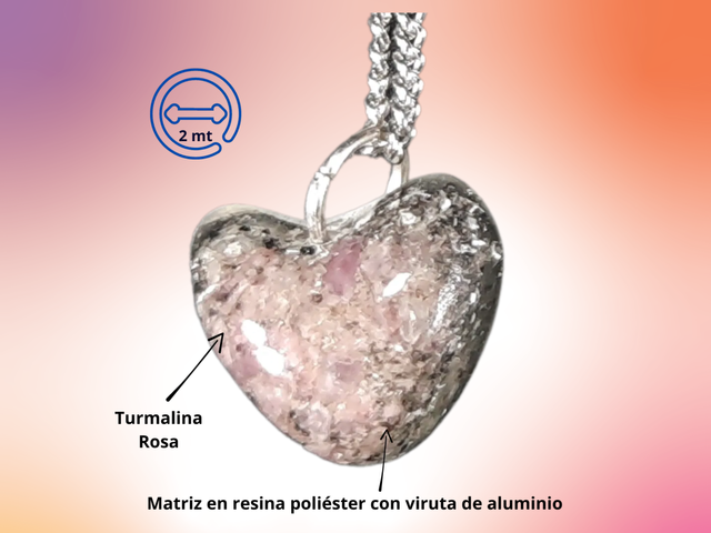 Dije Corazon Mini Turmalina Rosa + cadena