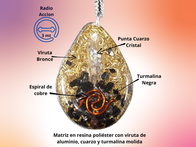 Dije + cadena Gota con punta cristal y Turmalina Negra