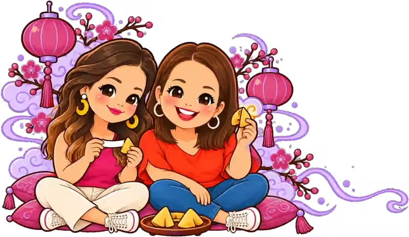Cecy y Eli abriendo galletitas de la fortuna