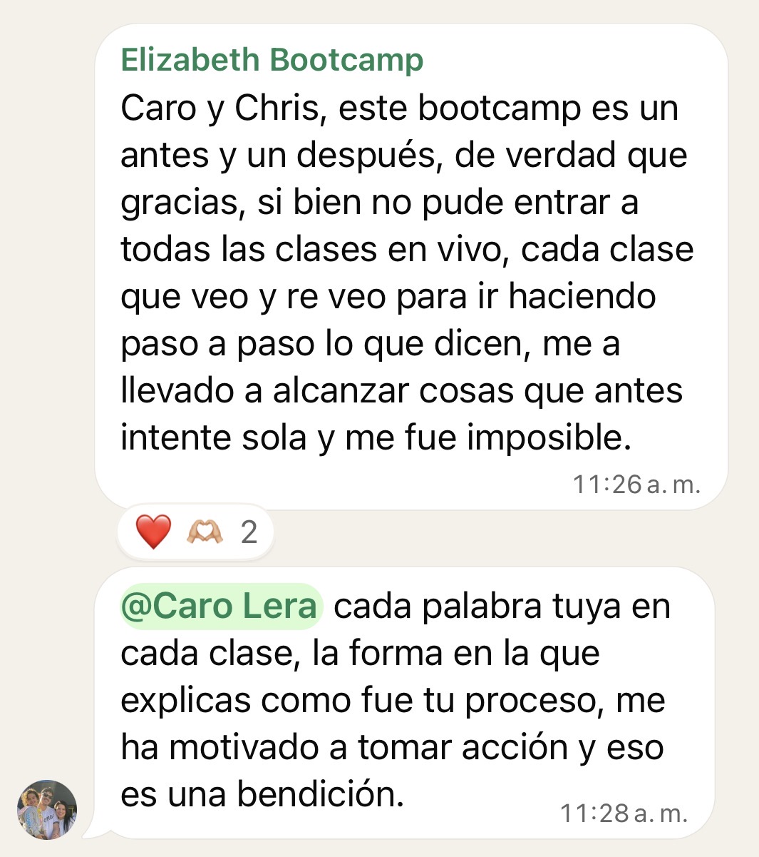 Mensaje de una alumna del Bootcamp