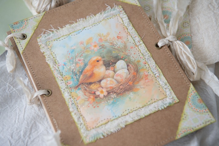Journal Flowery Birds con papeles y telas