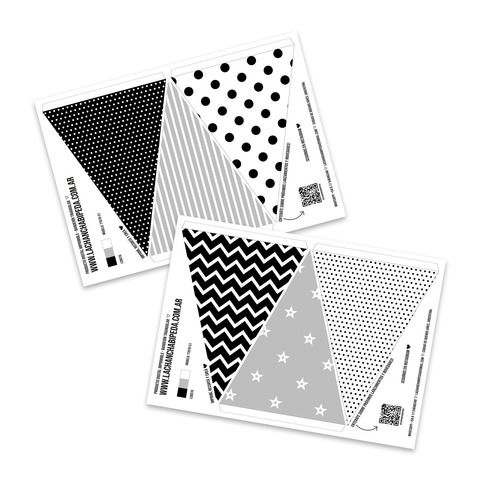 Banderines Imprimibles Blanco, Negro y Gris - TT076-S1