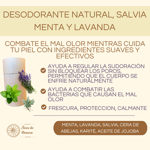DESODORANTE NATURAL, LAVANDA, MENTA Y SALVIA