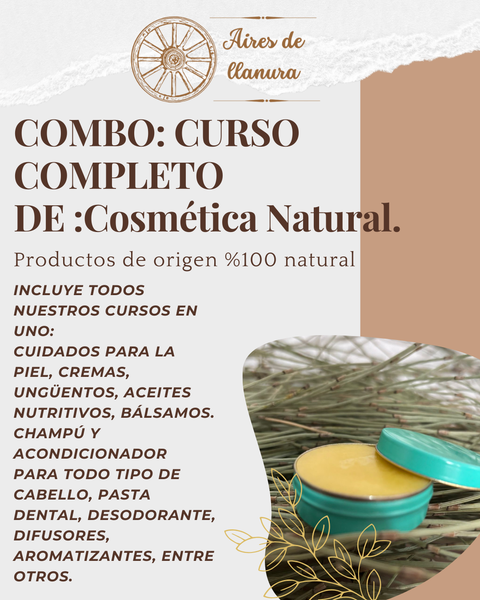 CURSO DE COSMÉTICA NATURAL:CUIDADOS NATURALES+CHAMPÚ Y ACONDICIONADOR+PASTA DENTAL Y DESODORANTE. INCLUYE CURSO DE VELAS, CURSO DE HIERBAS + RECETAS DE REGALO