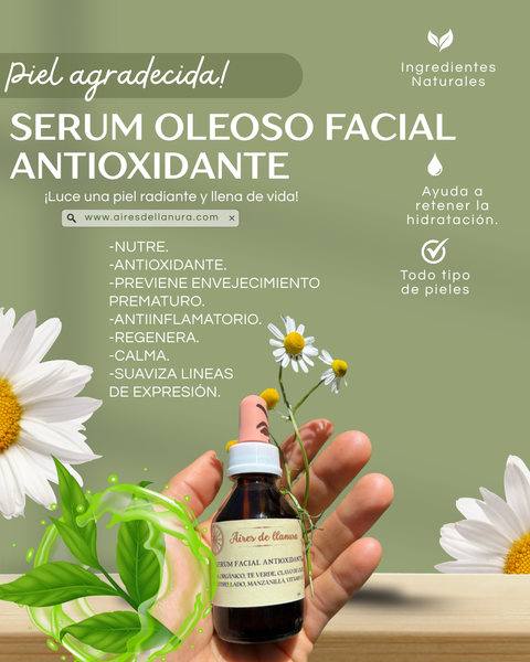 SERUM FACIAL OLEOSO ANTIOXIDANTE, RETRASA ENVEJECIMIENTO, PIEL RADIANTE