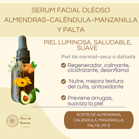 SERUM FACIAL OLEOSO REGENERADOR ~CALMANTE~Pieles normales a secas/dañadas