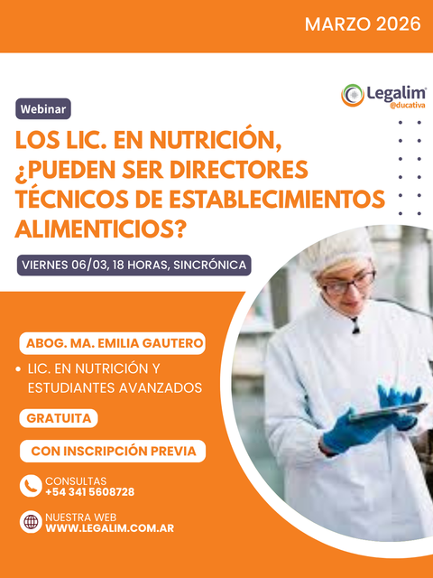 Lic. en Nutrición ¿pueden ser Directores Técnicos de establecimientos alimenticios?