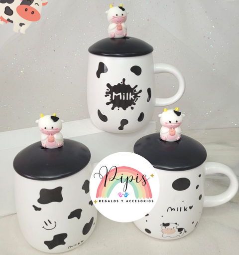 TAZA CON TAPA VACA MILK